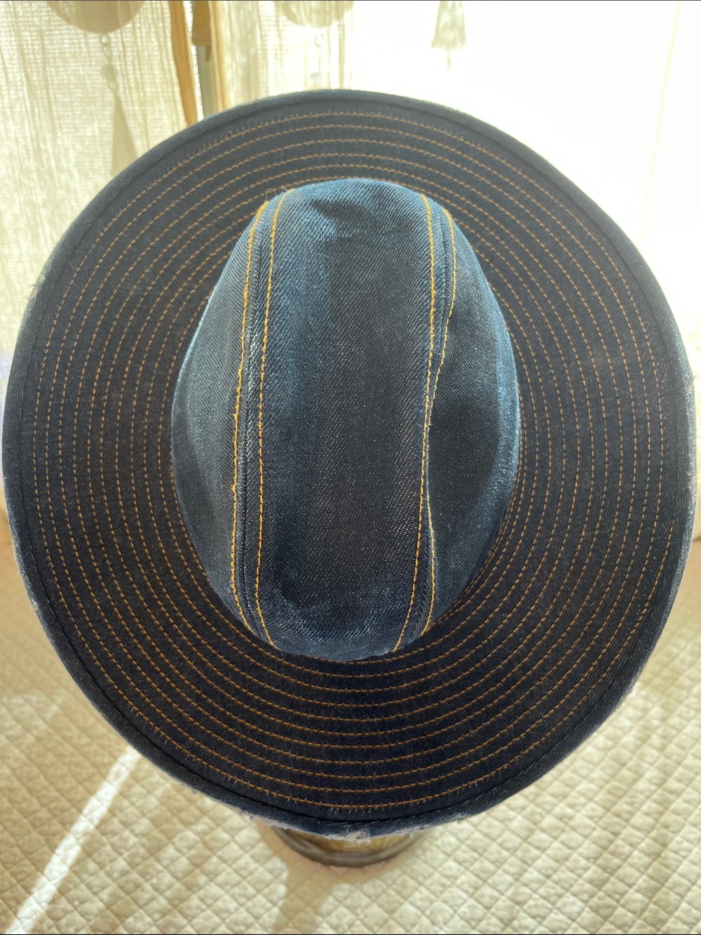 Classic Denim Wide-Brim Hat in Dark Blue
